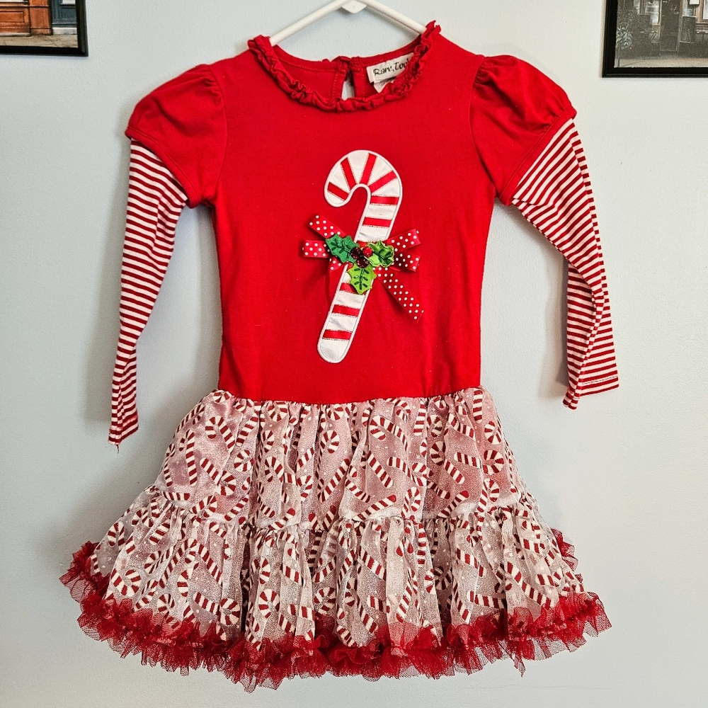 Rare, Too! Vintage Girls Red Striped Candy Cane Christmas Ruffled Tutu Dress